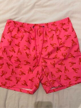 Men's Hot Pink Lobster-Print Swim Trunks